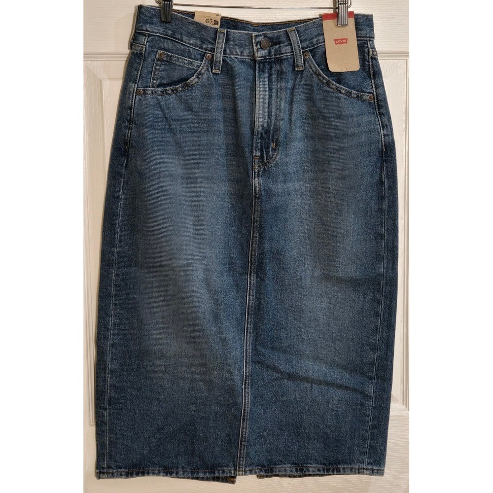 Levis Womens Denim Midi Skirt Medium Wash Cotton High Rise 001VH0000 Size 27